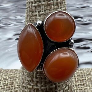 New Carnelian Multi Stone Silver Overlay Ring Size 5.5